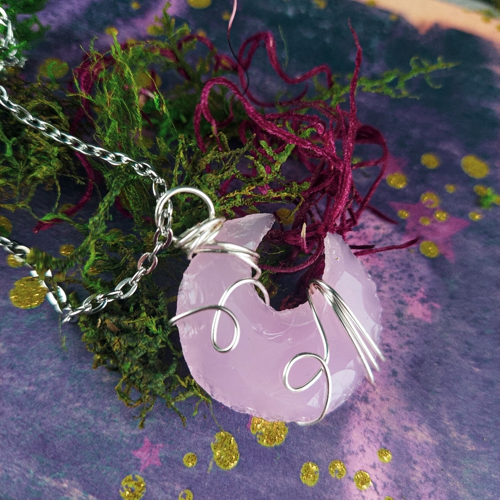 Wire Wrapped Rose Quartz Moon